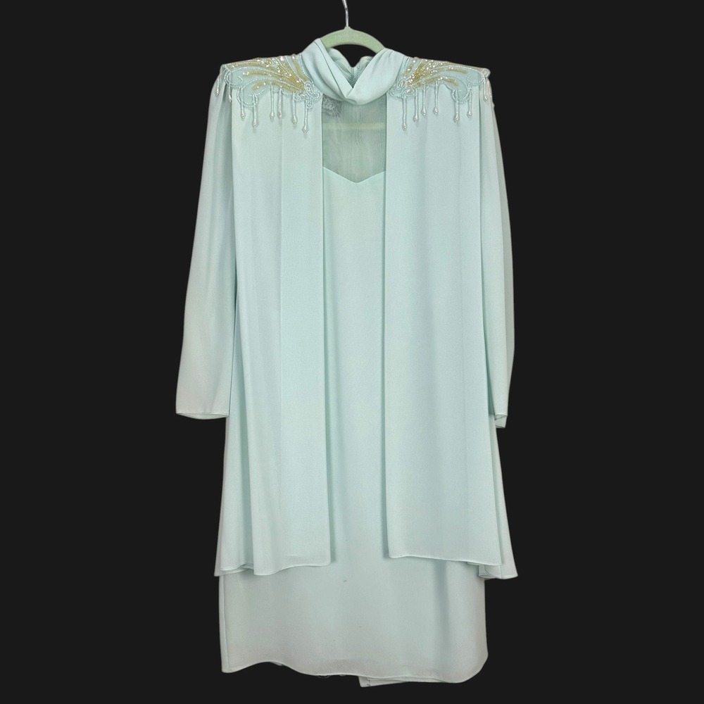 Ursula of Switzerland Mint Green Beaded Dress 14P Mother of the Bride